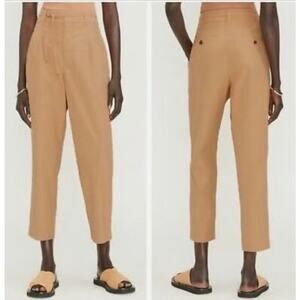 Everlane 16 Pants The Poplin Pleated Taper Pant Cotton Tie Waist Camel Trouser